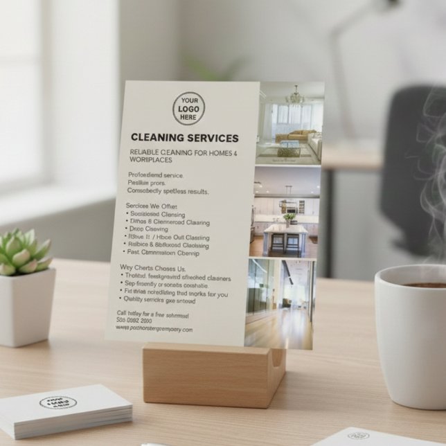 Flyer Servicios Modernos de Limpieza Logo Foto Neutral (Modern Neutral Cleaning Services Photo Logo Flyer)