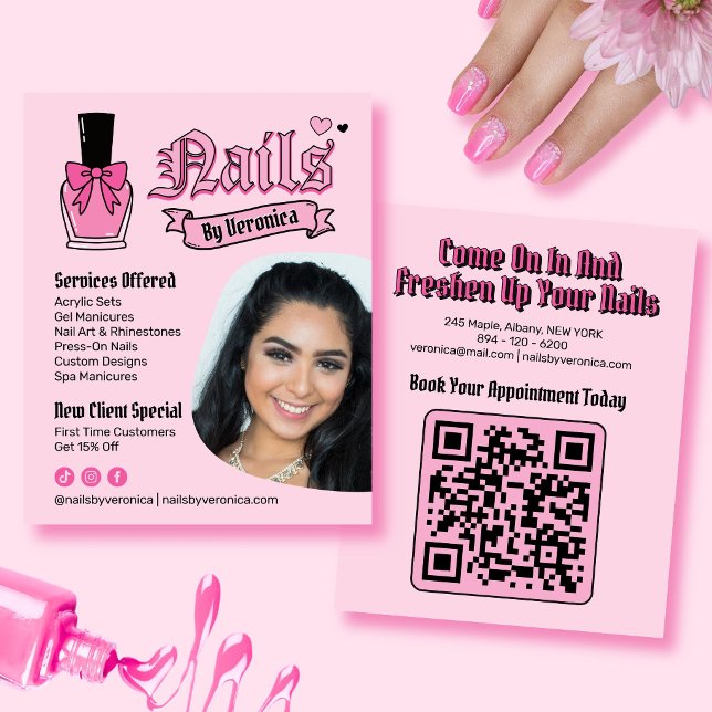 Flyer Servicios promocionales de técnico de uñas gótico  (Pink Gothic Nail Technician Services Promotional Flyer)