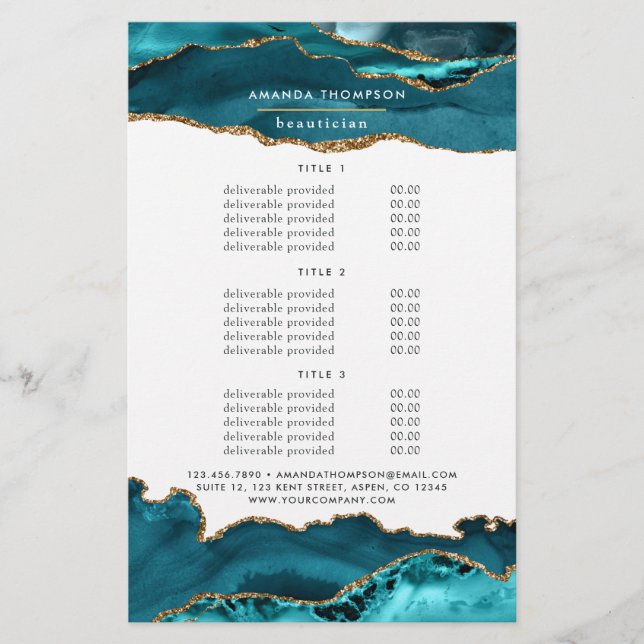 Flyer Servicios verde azulados - Turquesa y Gold Agate S (Frente)