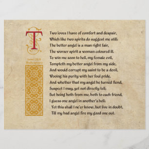 Flyer Shakespeare Sonnet 144 (CXLIV) sobre pergamino