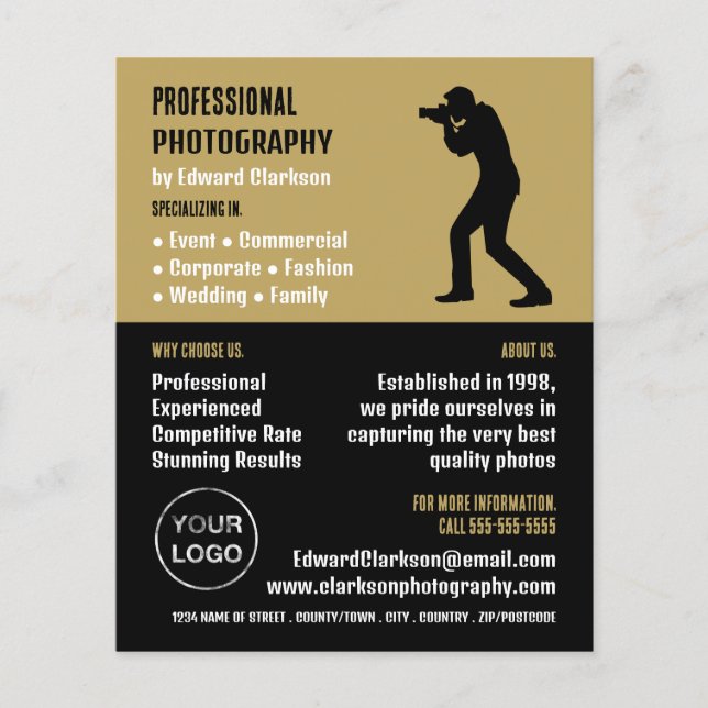 Flyer Silhouette masculino, fotógrafo, alquiler de fotog (Frente)