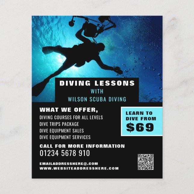Flyer Silueta de buceo en aguas profundas, lección de bu (Frente)