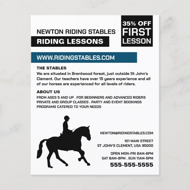 Flyer Silueta de caballo, instructor de equitación, Acad (Frente)