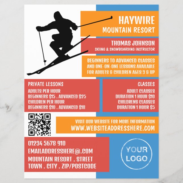 Flyer Silueta de esquiador, clases de esquí/snowboard (Frente)