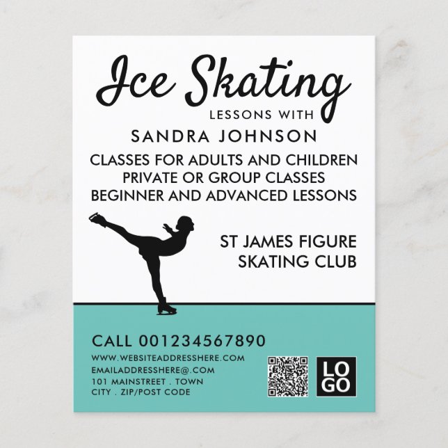 Flyer Silueta de patinaje sobre hielo, anuncio de lecció (Frente)