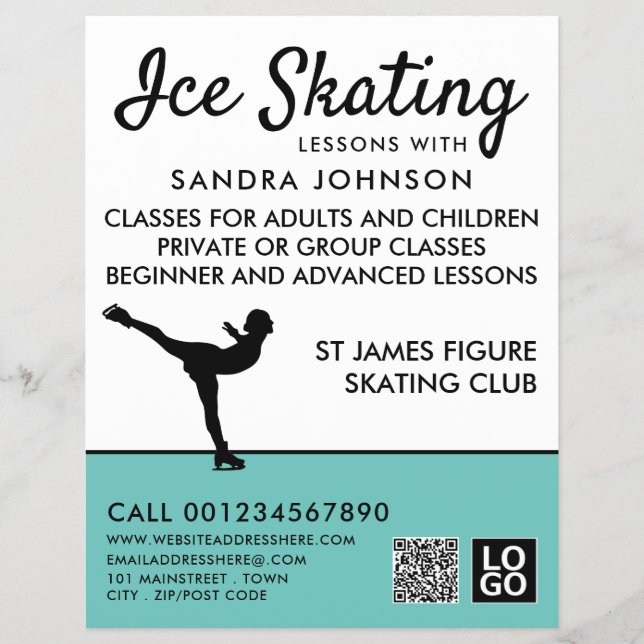 Flyer Silueta de patinaje sobre hielo, anuncio de lecció (Frente)