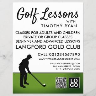 Flyer Silueta del jugador de golf, Anuncio de lección Go