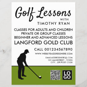 Flyer Silueta del jugador de golf, Anuncio de lección Go