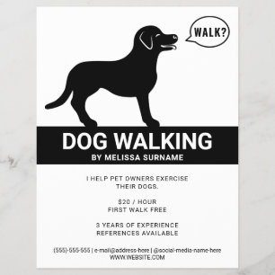 Flyer Silueta Negra De Perro Que Dice Paseo - Paseador D