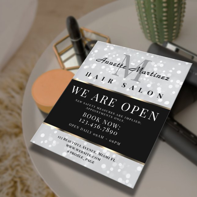 Flyer Silver glitter hair salon (Subido por el creador)