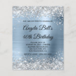 Flyer Silver Glitter Pale Blue 40th Birthday Invite<br><div class="desc">A glamorous monogrammed 40th birthday invitation for her on a budget paper flyer option (no envelopes included). Faux sparkly silver glitter against a faux shiny light pale blue ombre metallic foil style graphic image. The fancy black and white calligraphy monogram and text can be customized. All the sparkle and shine...</div>