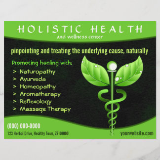 Flyer Símbolo Caduceo Verde Terapia Natural Horizontal