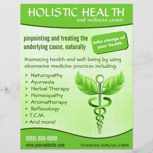 Flyer Símbolo Caducto Verde Salud Holística Vertical (Frente)