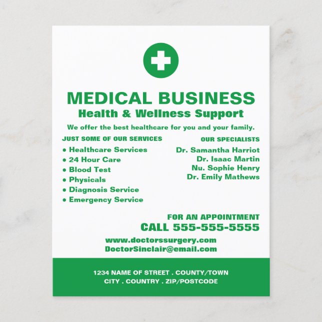 Flyer Símbolo de primeros auxilios, profesional general, (Frente)