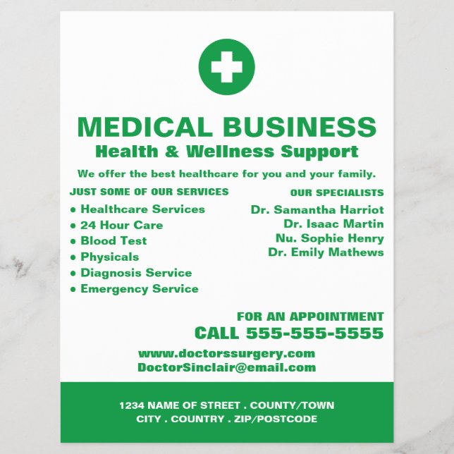 Flyer Símbolo de primeros auxilios, profesional general, (Frente)