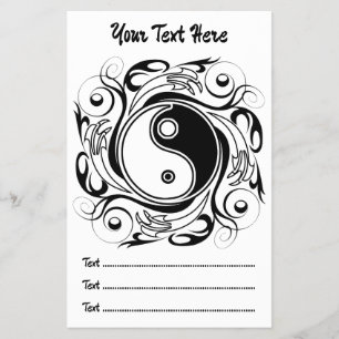 Flyer Símbolo de Yin & Yang estilo de tatuaje en negro y