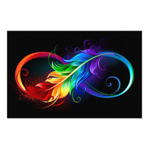 Flyer Símbolo infinito con pluma arco iris