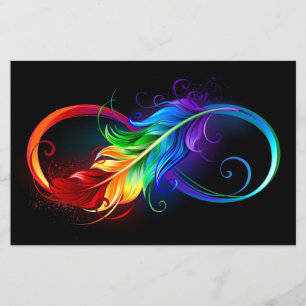 Flyer Símbolo infinito con pluma arco iris
