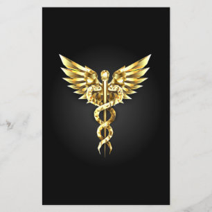 Flyer Símbolo poligonal de oro Caduceus