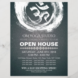Flyer Símbolo YOGA Studio Open House Calligraphy OM & ZE