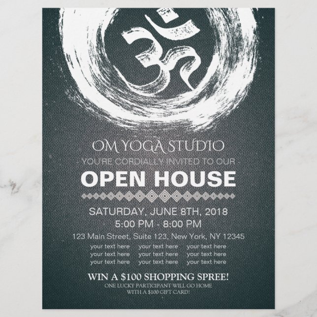 Flyer Símbolo YOGA Studio Open House Calligraphy OM & ZE (Frente)
