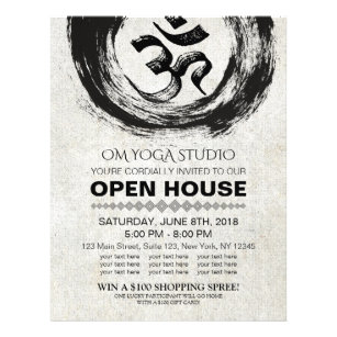 Flyer Símbolo YOGA Studio Open House Calligraphy OM & ZE