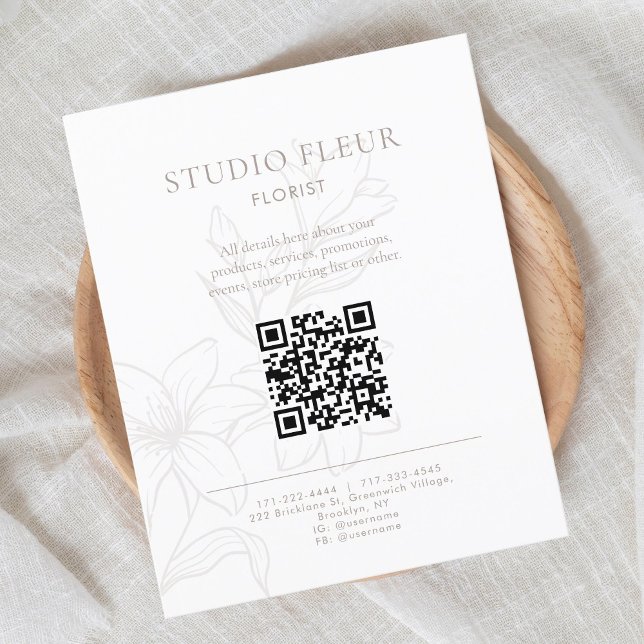 Flyer Simple Floral Pequeña Empresa Código QR Marketing (Subido por el creador)