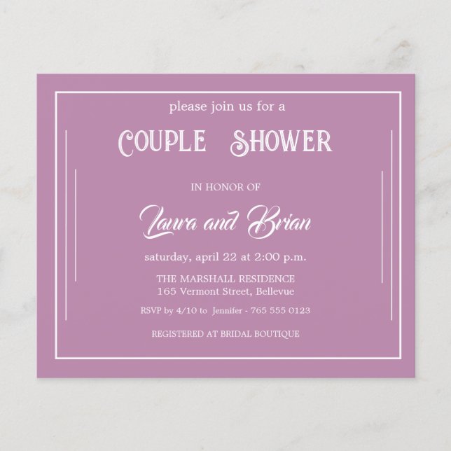 Flyer Simple Lavanda Presupuestario Parejas Ducha Invita (Frente)
