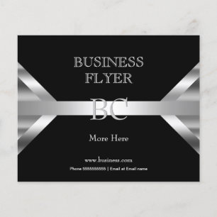 Flyer Simple Monograma Blanco Negro Plateado Llano 4D2