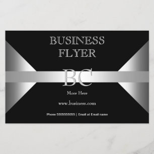 Flyer Simple Monograma Blanco Negro Plateado Sencillo 4D