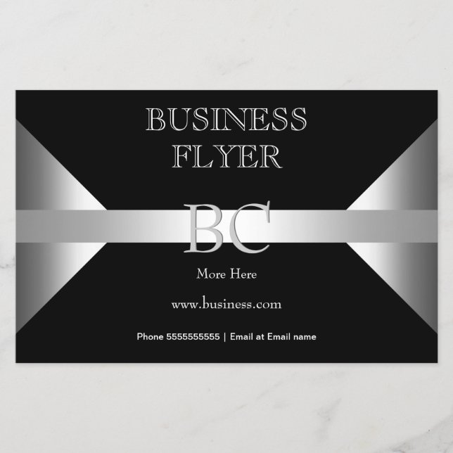 Flyer Simple Monograma Blanco Negro Plateado Sencillo 4D (Frente)