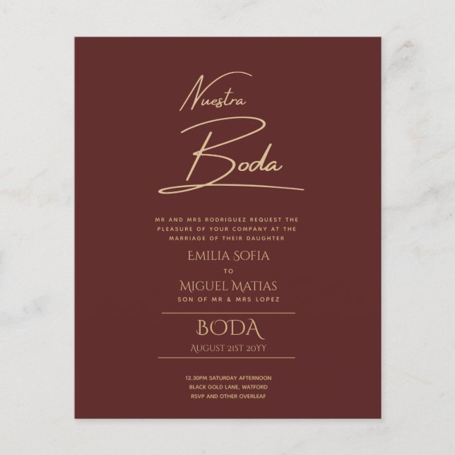 Flyer Simple Nuestra BODA Boda Español Sólo Texto Inv (Frente)