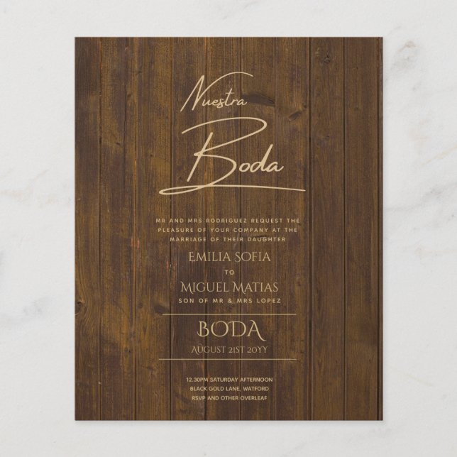 Flyer Simple Nuestra BODA Boda Español Sólo Texto Inv (Frente)