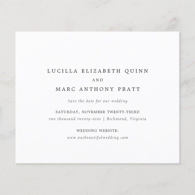 Flyer Simple Timeless Budget Wedding Save the Date (Frente)