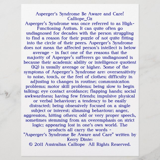 Flyer Síndrome de Asperger ¡Ten cuidado y cuidado! (Frente)