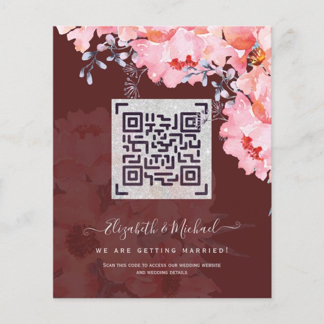Flyer Sitio web de Boda de CÓDIGO QR de Borgoña invita (Frente)