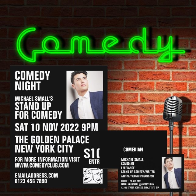 Flyer Sleek Black, Comedian, Comedy Club Advertising (Subido por el creador)