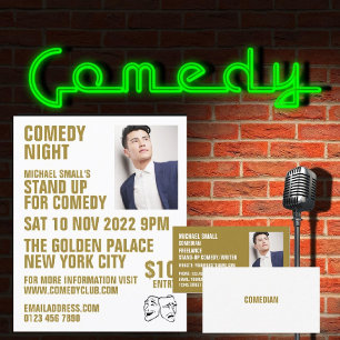 Flyer Sleek White & Gold, Comedian, Comedy Club Advert