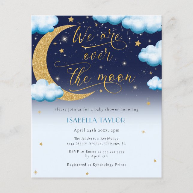 Flyer Sobre el Baby Shower de Moon Blue Boy (Frente)