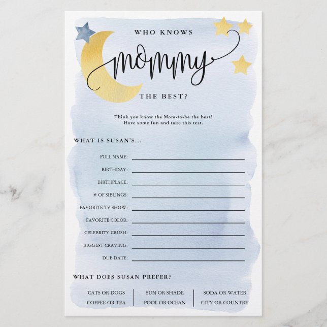 Flyer Sobre la luna, quién conoce la tarjeta de juego de (Frente)