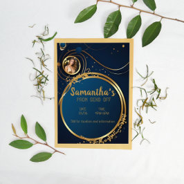 Flyer Sofisticado Personalizable azul oscuro y oro