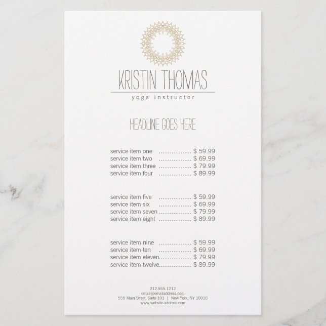 Flyer Sol Bohemio Dorado Mandala Yoga (Frente)