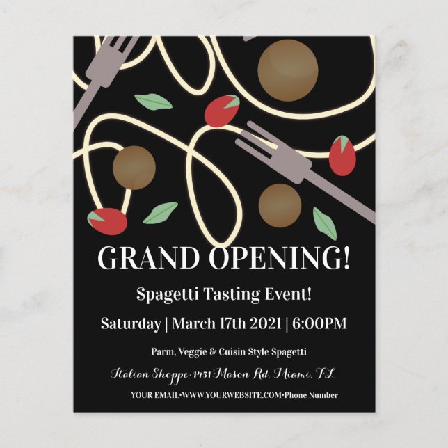 Flyer Spaghetti Pasta Cena Italiana Utensiers albóndigas (Frente)