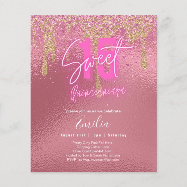 Flyer Sparkles Sweet16 Bonito Girly Pink 16º cumpleaños (Frente)