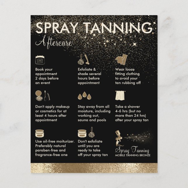 Flyer Spray Tanning Bronze Body Paint Aftercare Tips (Atrás)