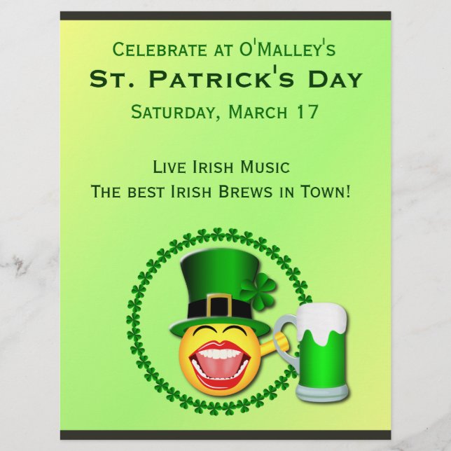Flyer St Patrick's Day Emoji Green Beer Irish Pub (Frente)