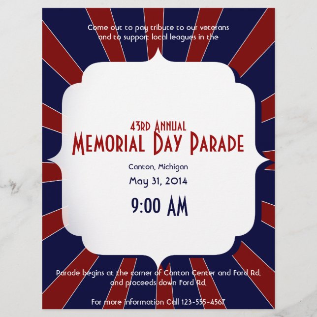 Flyer Starburst patriótico en blanco rojo y azul (Frente)