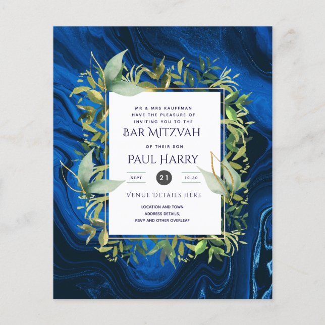Flyer Starry Night Blue Bar Bat Mitzvah Invitaciones (Frente)