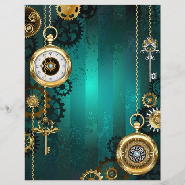 Flyer Steampunk Jewelry Watch sobre un fondo verde (Frente)