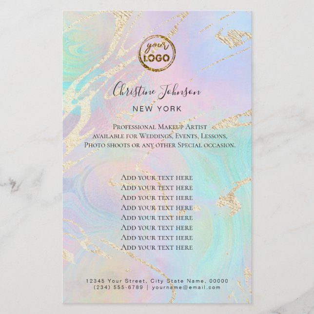 Flyer su logotipo con efecto iridiscente falso (Frente)